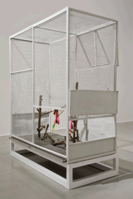 Luca Trevisani, Please do not feed the animals, 2011, Metal cage, plasticine, bronze-casting, plastic elements, 110 x 50 x 100 cm, Unique