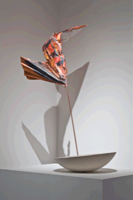 Luca Trevisani, Flyfishing #18, 2010, UV-Rays print on copper, plaster, copper, white spray paint, Height: 77,5 cm; Base Ø: 29 cm, Unique